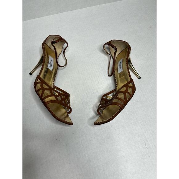 Moschino White Label Designer Brown Luxury Ankle Strap Open Square Toe Heels 9.5 - Picture 10 of 10